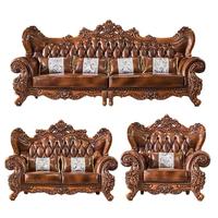 Ensemble de canapés en chêne de style européen 1+2+3, design sculpté en bois massif, grande taille, pour salon de villa, mobilier haut de gamme de style américain, quatre places