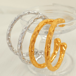 Fashion Bangle Stainless Steel Hammered Open Design Gold Silver Unisex Jewelry Gift for <b>Couples</b> - Product Image 2