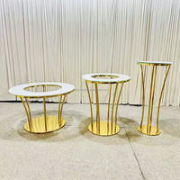 Table de bar moderne en acier inoxydable doré avec plateau en verre pour extérieur, hôtel, salle de banquet, parc, mariages/fêtes (garantie 2 ans) – Durable
