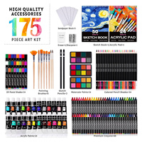 Kit d'art professionnel MQcolor 175 pièces ensemble de fournitures d'art de luxe avec peintures acryliques Crayons et crayons de couleur boîte en bois pour enfants