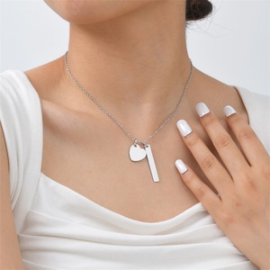 Handmade Personalized Women Jewelry Engraving Available Round Charm Bar <b>Necklace</b> with Metal Tags - Product Image 2