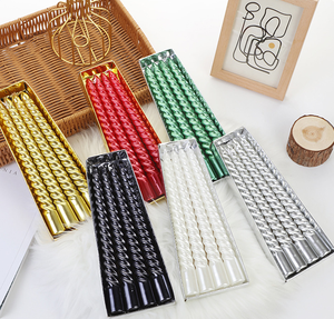 4-Pack European-Style <strong>Taper</strong> <strong>Candles</strong> in Gold Silver Red <strong>White</strong> &amp; Black with Spiral Designs Boxed Gold-Plated Threaded Paraffin Wax - Product Image 6