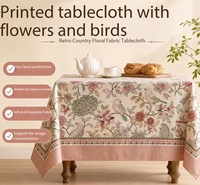 Nappe en coton et lin à imprimé floral et oiseaux, style français léger et luxueux, impression numérique haut de gamme, décoration créative pour la maison