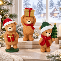Set aus 3 Weihnachts-Stehbären-Figuren mit Roter Geschenkbox, Weihnachtsmütze und Schal, Baumdekoration für Kinderzimmer und Zuhause