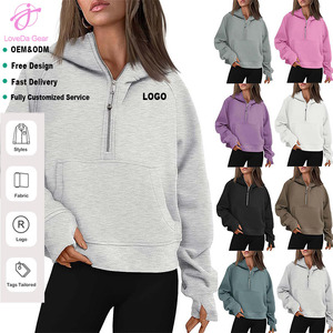 Sudadera con Capucha y Cierre de Cremallera para Mujer, Marca Loveda, con Logotipo Personalizado, <span class=keywords><strong>Colores</strong></span> Sólidos, Estilo Casual, con Bolsillos Grandes - Product Image 1