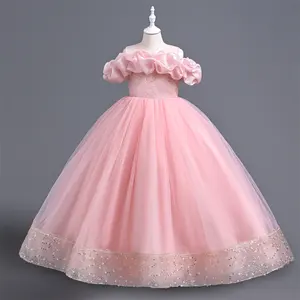 Logo personnalisé vente en gros robe pour filles nouvelle robe pour enfants jupe à pommeau en maille longue robe de style étranger robe de princesse pour enfants