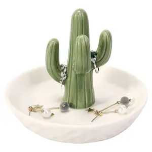 Gouden Konijn Flamingo Cactus Keramische Eenhoorn Sieraden Doos Lade Display Witte Keramische Ring Houder Schotelplaten Sieraden Display