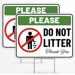Letrero de Jardín de Plástico Corrugado de 17'' x 13'', Prohibido Desechar Basura, Prohibido Desechar Cigarrillos, Libre de Residuos, No Se Dejaran Firmar Firmas, con Estaca, Material PP - Product Image 1