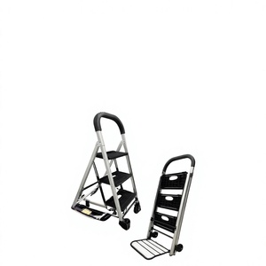 Modern Aluminum Alloy 3-Step Folding <b>Ladder</b> with Wheels Portable Step Stool for Home & Warehouse Use - Product Image 3