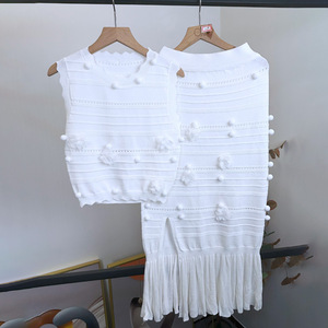 Unique Design Pompom Embroidery Sleeveless Crop Top Ruffles Slit 2 Piece Women Skirt <b>Set</b> Fashion - Product Image 2