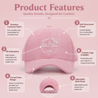 Casquette de baseball structurée de luxe sportive en sergé de velours côtelé à 6 panneaux, avec lettre brodée personnalisée, motif avion vintage, ajustable