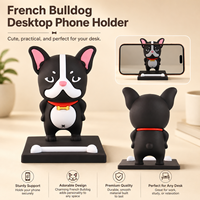 Support de téléphone amusant en forme de bouledogue français, ornement de bureau, base antidérapante, support universel mains libres pour téléphone portable en forme de bouledogue français