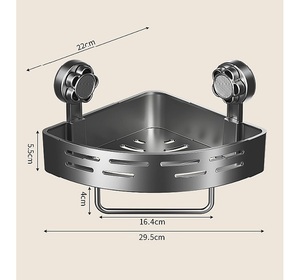 Bathroom Suction <strong>Shower</strong> Corner Shelf with Cross Bar for Toilet Shampoo <strong>Kitchen</strong> ABS Suction <strong>Shower</strong> Shelf Grey - Product Image 2