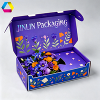 Boîte à fleurs pliable en carton écologique imprimé personnalisé, matériaux recyclés, avec couvercle rabattable, doublure en éponge pour fleuristes saisonniers