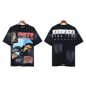 <span class=keywords><strong>T</strong></span>-shirt homme personnalisé, streetwear, imprimé, coupe ample, 100% coton, unisexe, vintage, effet délavé - Product Image 1