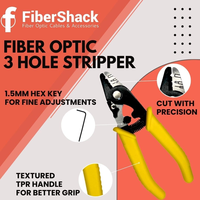Dénudeur de fibre optique à 3 trous avec poignée TPR de 6 pouces, compatible FTTH IP, inclut une clé hexagonale de 1,5 mm pour ajustements fins