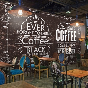 Carta da parati murale della caffetteria con decorazione del caffè dipinto a mano marrone inglese - Product Image 2