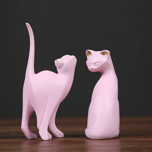 Pink Cat Figurine Set 2Pcs Nordic Style Home Decor Living Room Desktop Ornament Synthetic Resin Creative Decoration - Product Image 1