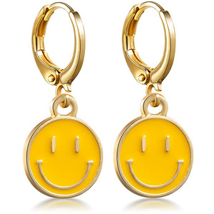 Pendientes de <span class=keywords><strong>Aro</strong></span> Huggie de Moda Chapados en Oro con Esmalte de Estrella Sonriente y Corazón, Lindos para Niñas, Gran Venta - Product Image 5