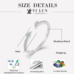 Bague ouverte en argent <span class=keywords><strong>sterling</strong></span> 925 plaqué rhodium, ajustable, avec pierres de zircon scintillantes - Product Image 5