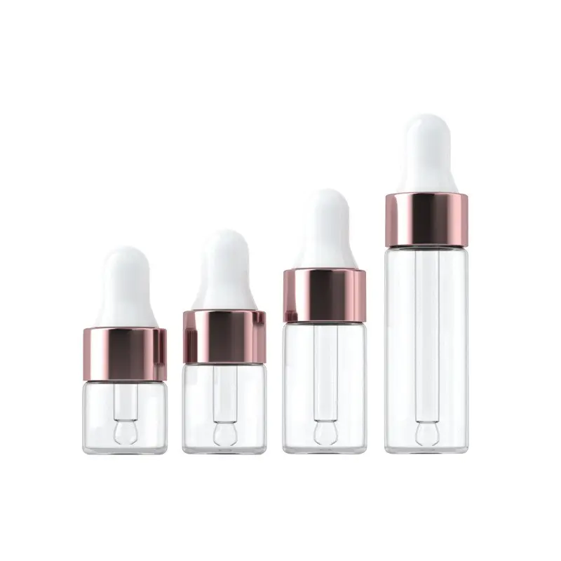 1ml 2ml 3ml 5ml flacone per campionatore di vetro vuoto stampato su misura con pipetta anello d'oro per la confezione di cosmetici flacone contagocce in vetro