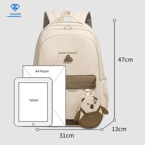 Mochila Escolar para Niñas, Diseño OEM ODM, Resistente al Agua, Cierre de Cremallera de Nailon, Múltiples Bolsillos, Estilo Crema, Cómoda para el Campus, Poliéster - Product Image 3