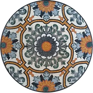 Colorful Mosaic tile Waterjet Medallion Floor Waterjet Patterns Round Medallions