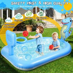 MAKE WAVES Colorful Blue Dinosaur PVC Inflatable Sprinkler <b>Pool</b> Toy <b>for</b> Kids-Outdoor Use - Product Image 6