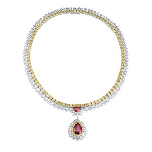 Collar de plata S925 con 11,08 quilates Piedra preciosa roja 107,4 quilates Piedras secundarias Peso total 65,49 gramos Patrón geométrico - Product Image 1