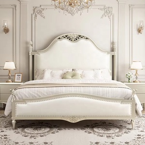 Lit King Queen de luxe français au design moderne, panneau <span class=keywords><strong>en</strong></span> <span class=keywords><strong>bois</strong></span> massif, couleur crème, style double lit américain et europé<span class=keywords><strong>en</strong></span>, pour <span class=keywords><strong>chambre</strong></span> principale - Product Image 2