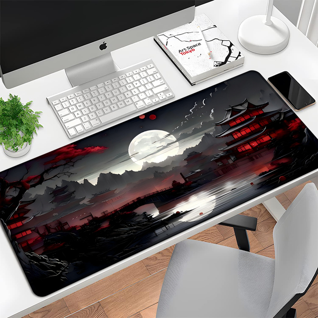 Custom Design Japanese Style Desk Mat Full Moon Desk Pad Large Anime Mouse Pad Gaming Mouse Pads Extended Keyboard Pad for Game