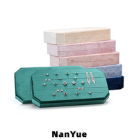 Plateau à bijoux octogonal de luxe en velours avec bords coupés, avec couvercles, organisateur de présentation pour bagues et boucles d'oreilles, boîte de rangement pour bijoux, logo personnalisé, vente en gros