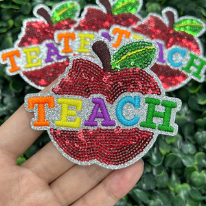 Patch brodé arc-en-ciel de 3 pouces avec sequins motif <span class=keywords><strong>pomme</strong></span>, à repasser, pour la rentrée scolaire et la reconnaissance des enseignants, pour casquettes de camionneur - Product Image 6