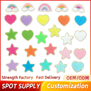Patchs autocollants en forme <span class=keywords><strong>d</strong></span>'étoile à cinq branches, de fleur et <span class=keywords><strong>d</strong></span>'éclair, patchs brodés en chenille, patch brodé en forme de cœur arc-en-ciel - Product Image 2