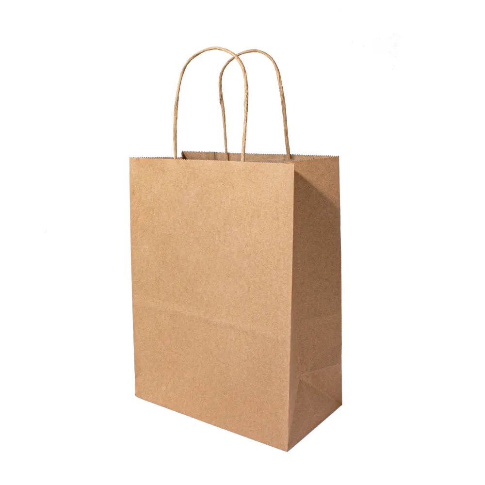 Custom Logo Print Recycled Brown White Kraft Shopping Food Packaging Paper Bag Handles with Your Own Logo