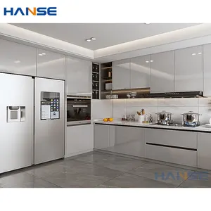 China Fabrik maßge schneiderte Haus Villa Metall Küchenmöbel moderne wasserdichte 304 Edelstahl Küchen schrank Set