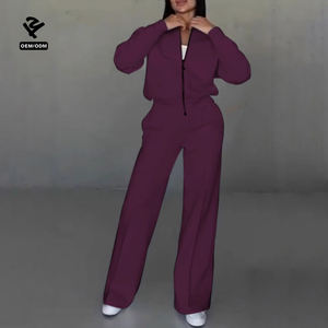 F240771 Ensemble de Survêtement Personnalisé pour <span class=keywords><strong>Femme</strong></span>, Deux Pièces, Haut Court Zippé à Capuche et Pantalon de Survêtement Décontracté - Product Image 4
