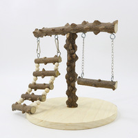 Perchoir en bois d'ash épineux pour perroquet avec échelle, balançoire et perchoir d'entraînement – Aire de jeux naturelle en bois massif pour oiseaux