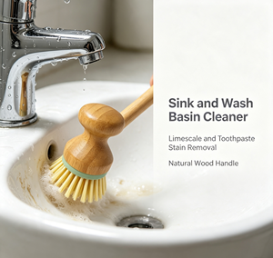Eco-Friendly Bamboo Palm <b>Scrub</b> <b>Brush</b> New Design Wooden Cleaning Handle for Kitchen Sink Toilet Bathroom Use Household Use - Product Image 4