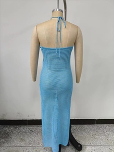 3 Couleurs Bretelles Croisées 3D Fleur Femmes Robe <span class=keywords><strong>Crochet</strong></span> Maxi Robe Tricot Creux Robe D'été Beachwear - Product Image 3