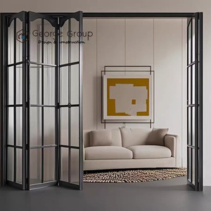 <span class=keywords><strong>Porte</strong></span>-fenêtre pliante <span class=keywords><strong>coulissante</strong></span> sans cadre en aluminium de luxe avec verre anti-impact Pile de rideaux en verre panoramique en accordéon à deux volets - Product Image 5
