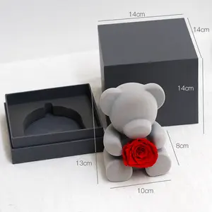 Anpassung Großhandel langlebige echte ewige für immer erhaltene einzelne Rose Geständnis Bär mit Geschenk box