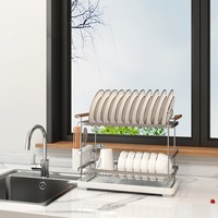Égouttoir à vaisselle minimaliste moderne en acier inoxydable à double couche, panier d'égouttage, rangement de cuisine, plateau de table