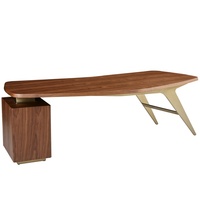 Bureau d'ordinateur de style italien durable à 3 tiroirs avec placage en noyer et finition or champagne pour le mobilier de bureau et d'appartement