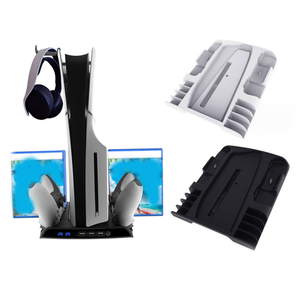 Dudukan stasiun Dok pengisi daya isi Daya + kipas pendingin untuk konsol PS5 ramping & pengontrol tempat penyimpanan basis pengisi daya - Product Image 1