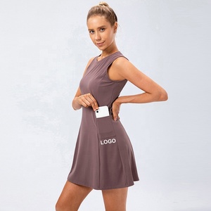 Jupe de tennis taille haute avec poches, body, jupes de sport personnalisées avec pantalon, robe de tennis une pièce - Product Image 2