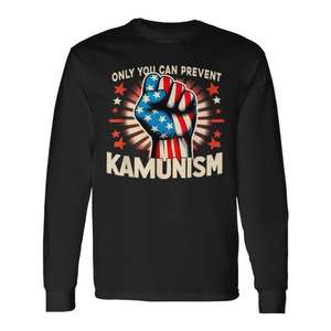 Camiseta de manga larga con diseño patriótico de Only You Can Prevent Kamunism, cuello redondo unisex, ropa promocional para adultos - Product Image 1