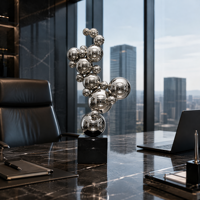 Sculpture de boule en acier inoxydable moderne de luxe, sphère en métal poli miroir, statue d'art pour hôtel, bureau, maison, décoration extérieure