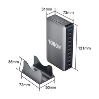 Vente en gros d'usine, chargeur de bureau GaN 1000W, 10 ports USB C PD3.1, station de charge rapide, hub PD140W, adaptateur multi-appareils OEM ODM