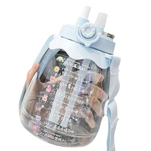 Cute <b>Plastic</b> Water Bottle With <b>Straw</b> Large Capacity Portable For Women Students Sports Use - Product Image 5